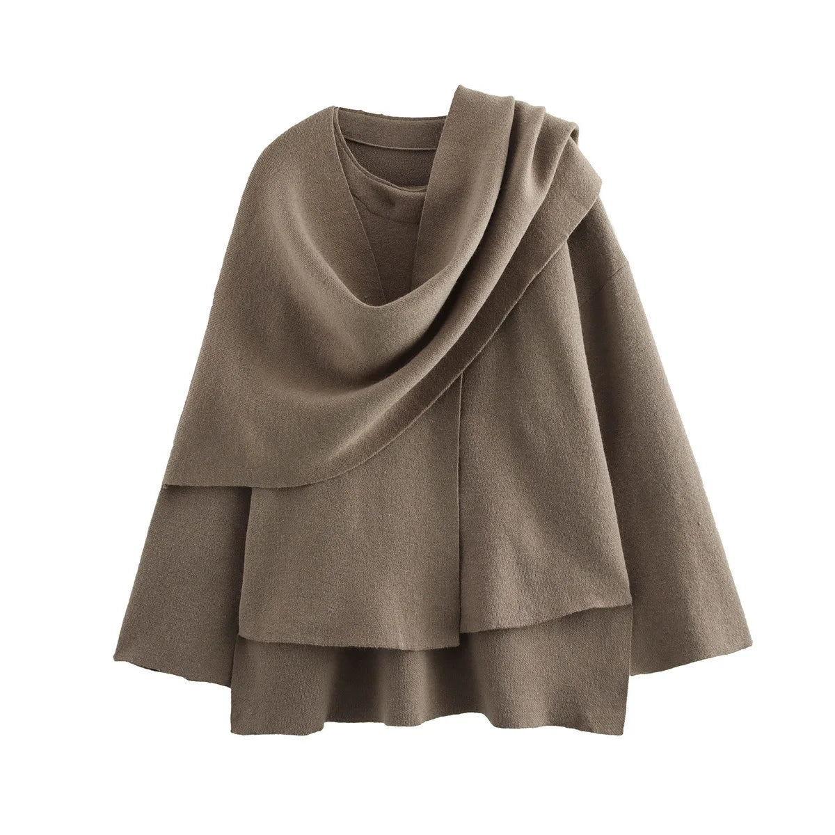 Knitted Coat Women – Warm Autumn Coat Female With Scarf Collar & Button Closure