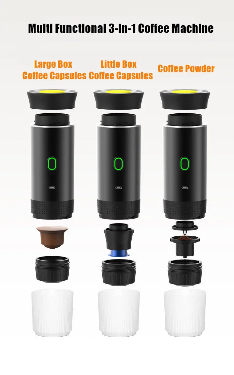 Portable 3-in-1 Wireless Espresso Coffee Maker for Car Home - ZOOMNSTORE