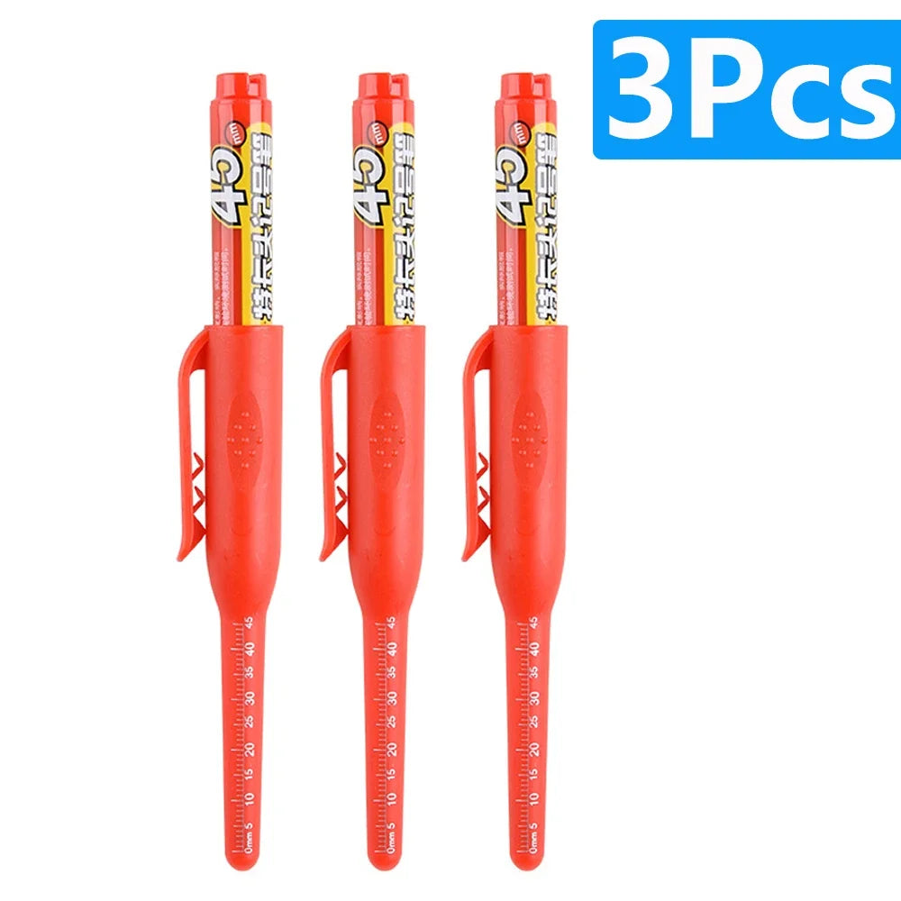 Multi-Purpose 45mm Deep Hole Marker Pens - Waterproof Long Nib Carpenter Pens for Woodworking and Bathroom Use