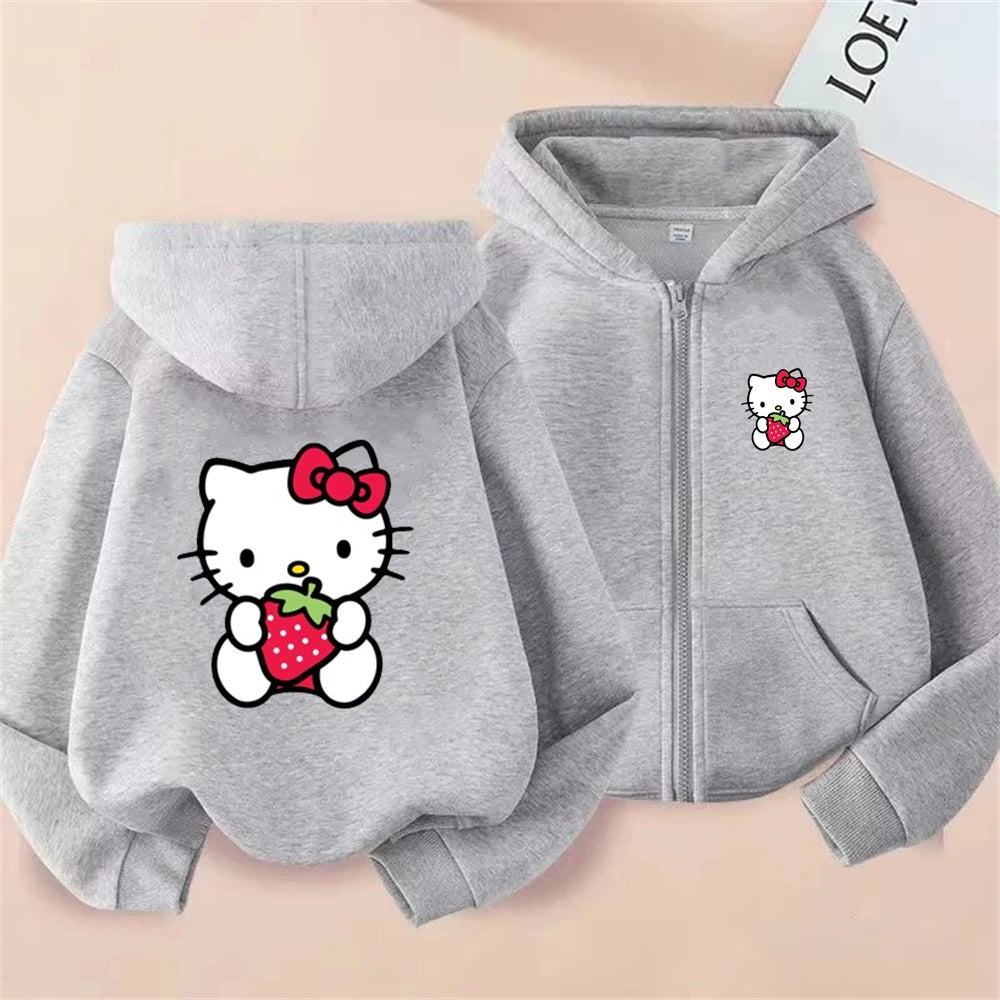 Hello Kitty Kids Hoodie - Pink Zipper Cardigan Sweatshirt for Ages 3-12 - ZOOMNSTORE