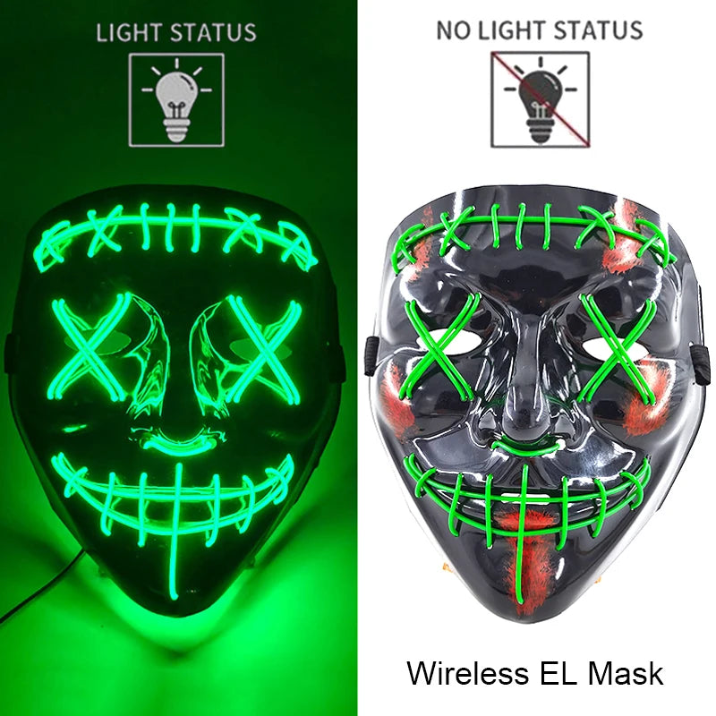Wireless LED Halloween Purge Mask - Glowing Masquerade Horror Mask