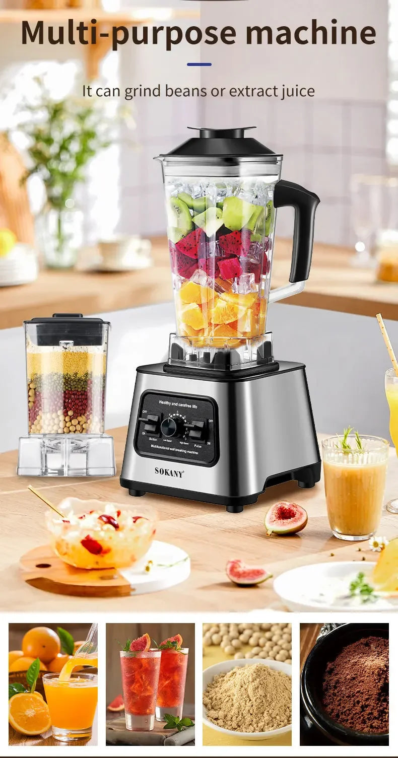 6000W Professional Blender - Smoothie Maker with 25L Container for Ice Nuts and Fruits