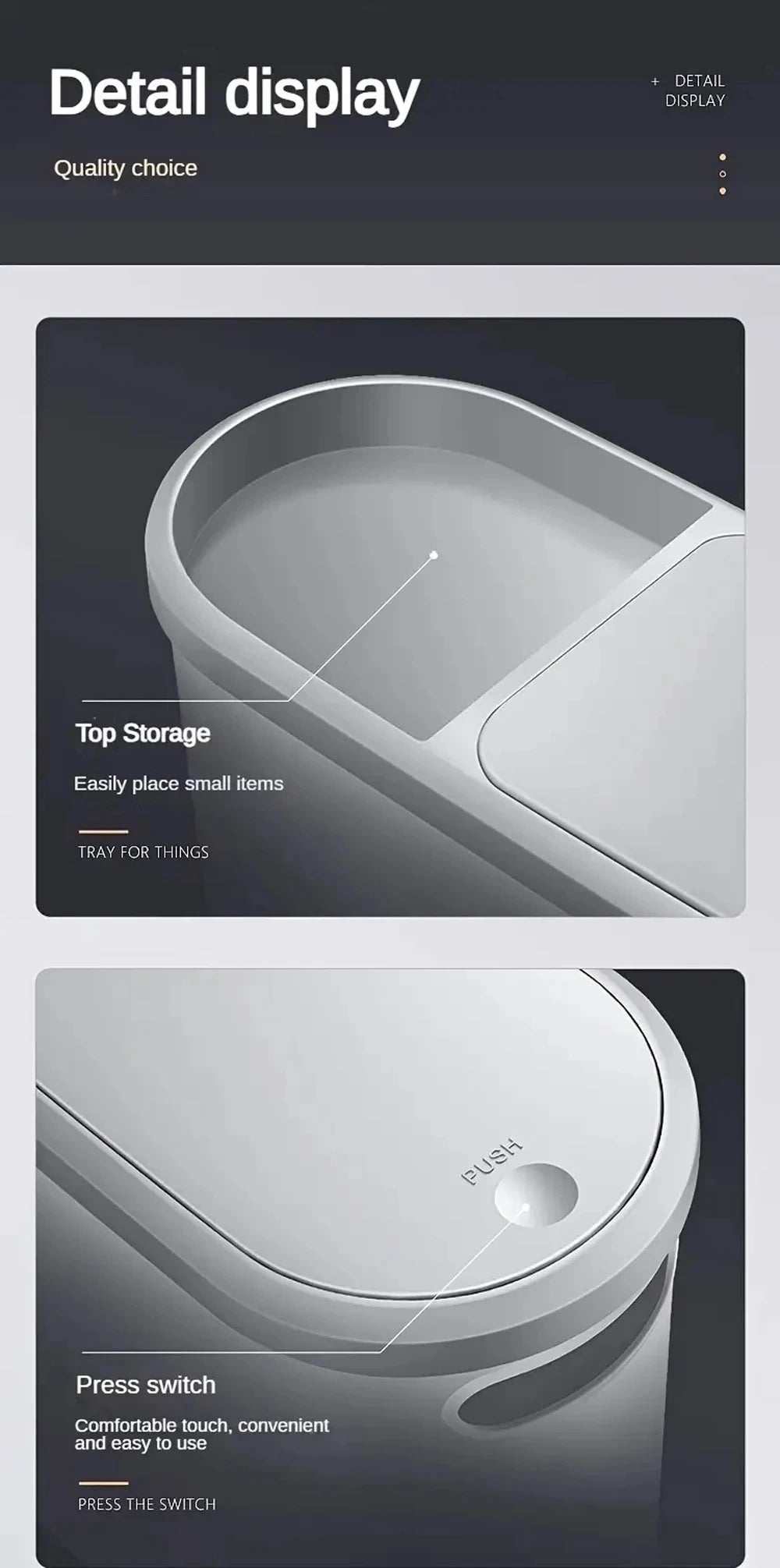 Slim Trash Bin with Lid - Space Saving Design for Bathroom Kitchen Living Room