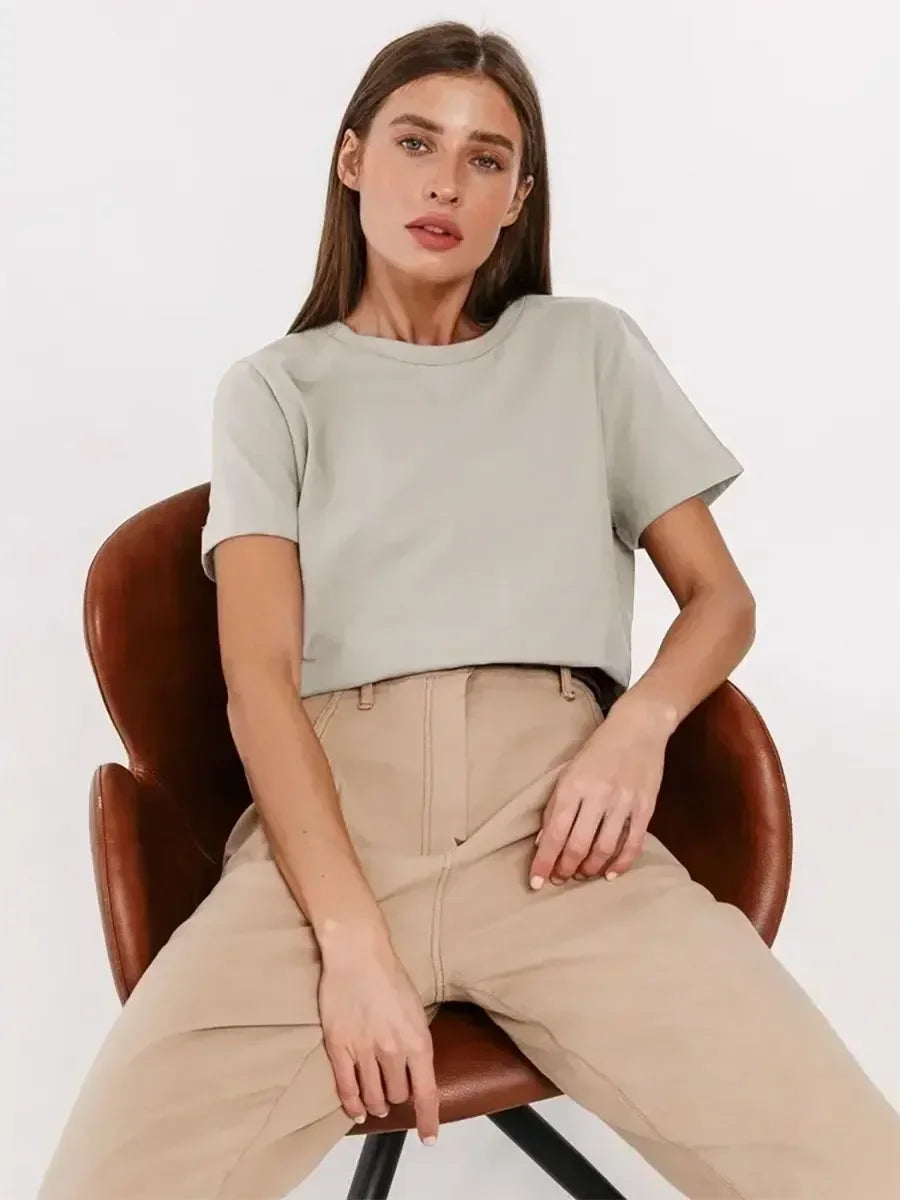 Cotton Womens T-Shirt - Summer Short Sleeve Loose Basic Top - ZOOMNSTORE