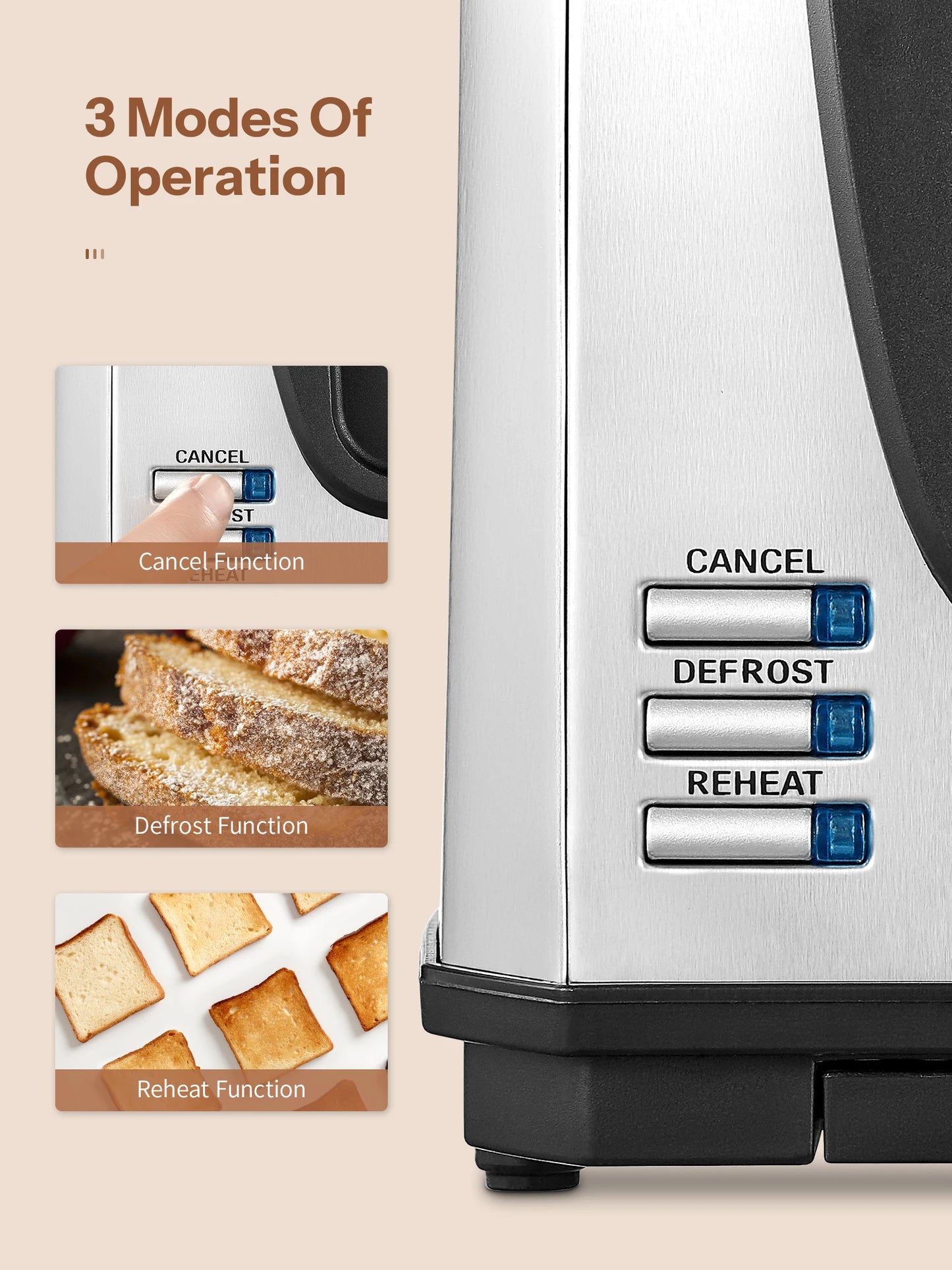 Yabano 4-Slice Toaster - Extra Wide Slots 7 Shade Settings Defrost Reheat Functions