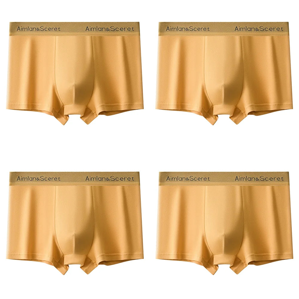 4Pcs Men Underwear Sporty Boxers Plus Size Youth Boxer Shorts Comfortable Breathable Flat Pants Men's Square Panties Briefs Gift