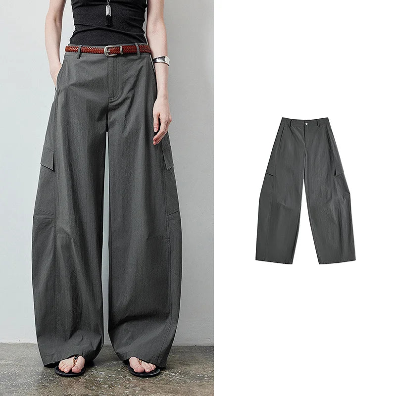 TOYOUTH Women's High Waist Wide Leg Banana Pants 2026 Summer New Multi Pocket Casual Trousers, Breathable Linen Blend