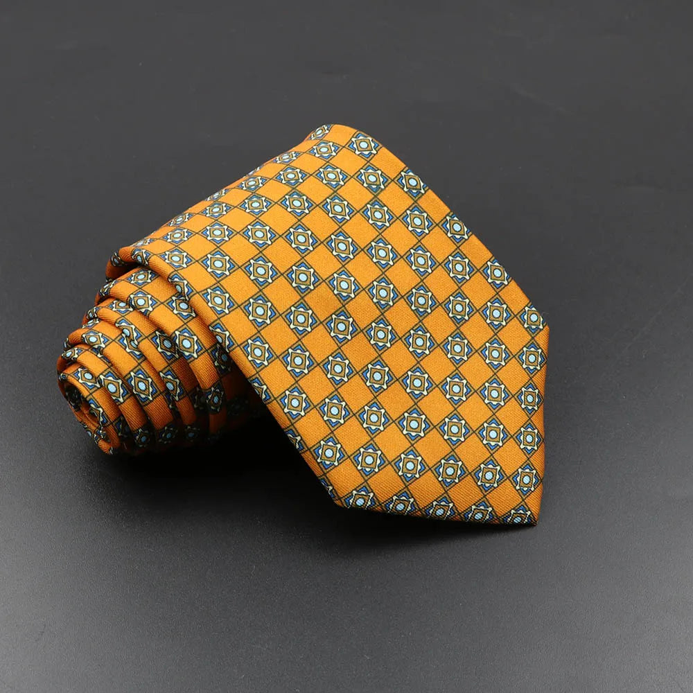 Mens Silk Tie - 75cm Soft Novelty Necktie in Blue Green Orange Floral Pattern