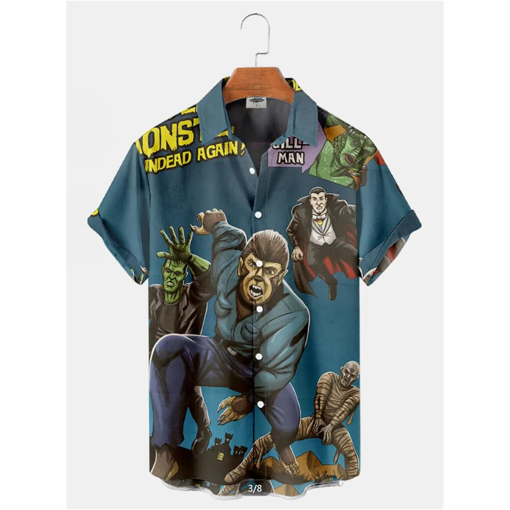 Retro Movie Character Shirt - Casual Summer Short Sleeve Hawaiian Top for Men - ZOOMNSTORE