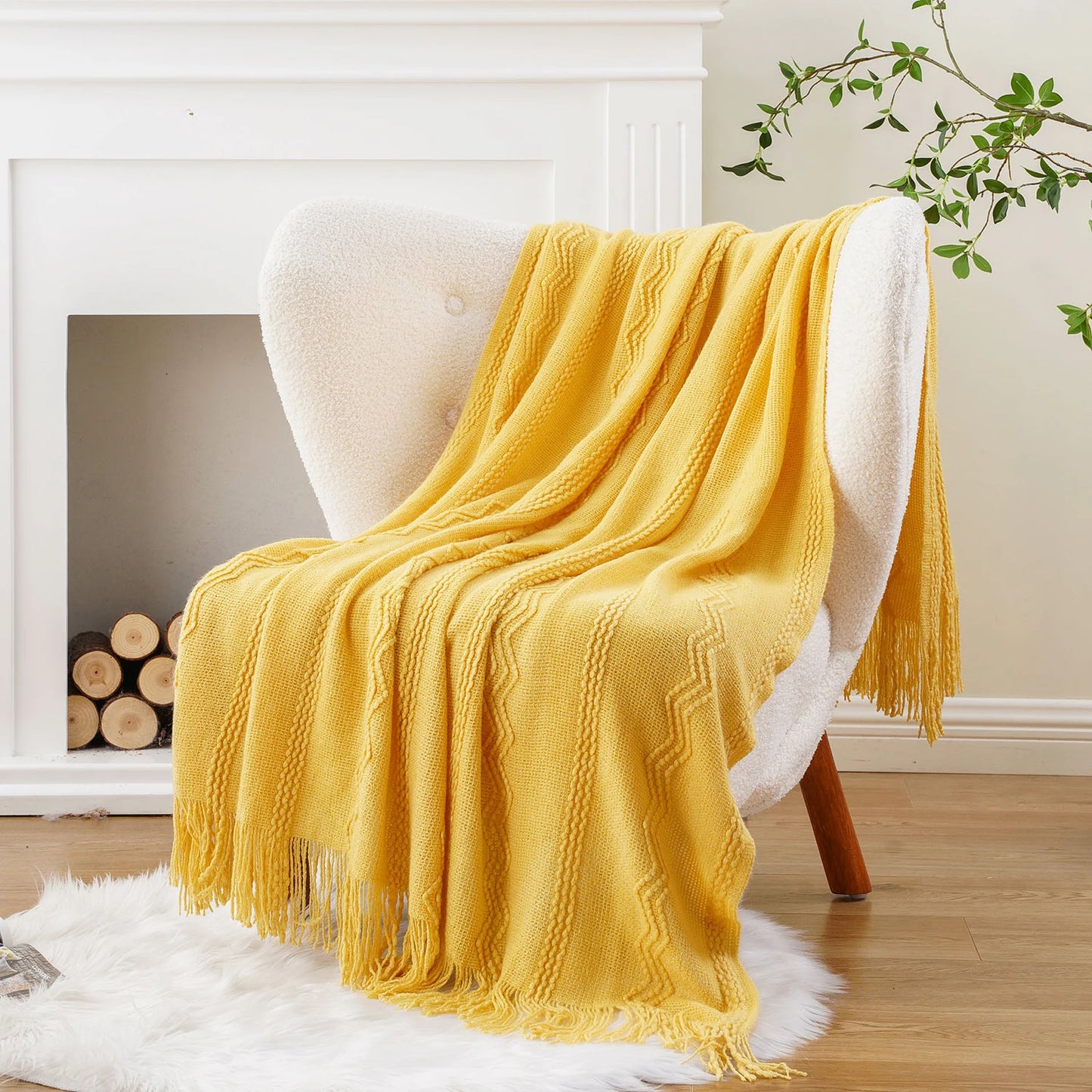 Caramel Knit Throw Blanket - Lightweight Plaid Blanket for Couch and Bed
