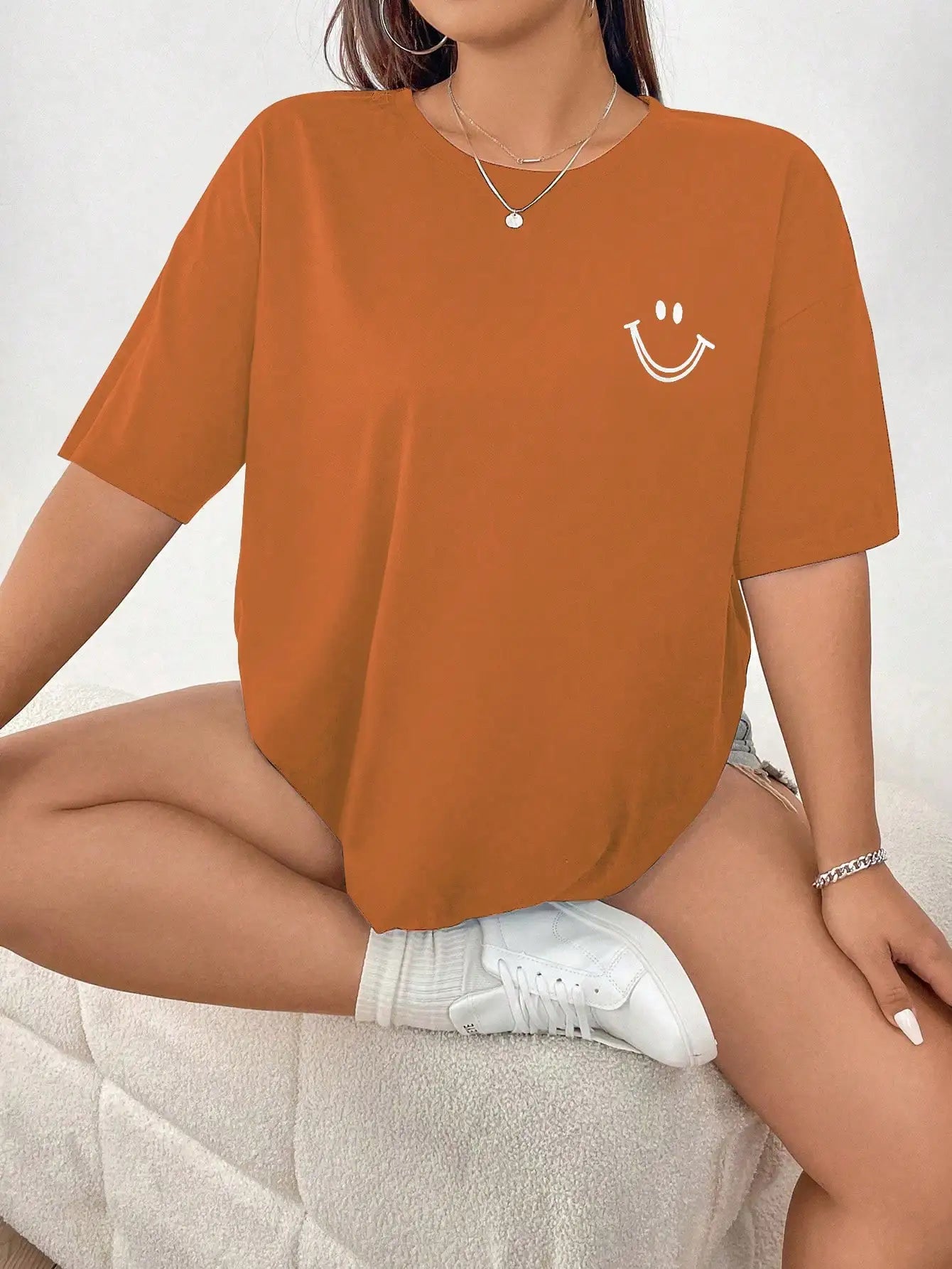 Plus Size Women's T-Shirt – Cartoon Print Drop Shoulder Tee | Polyester Outdoor Casual Wear