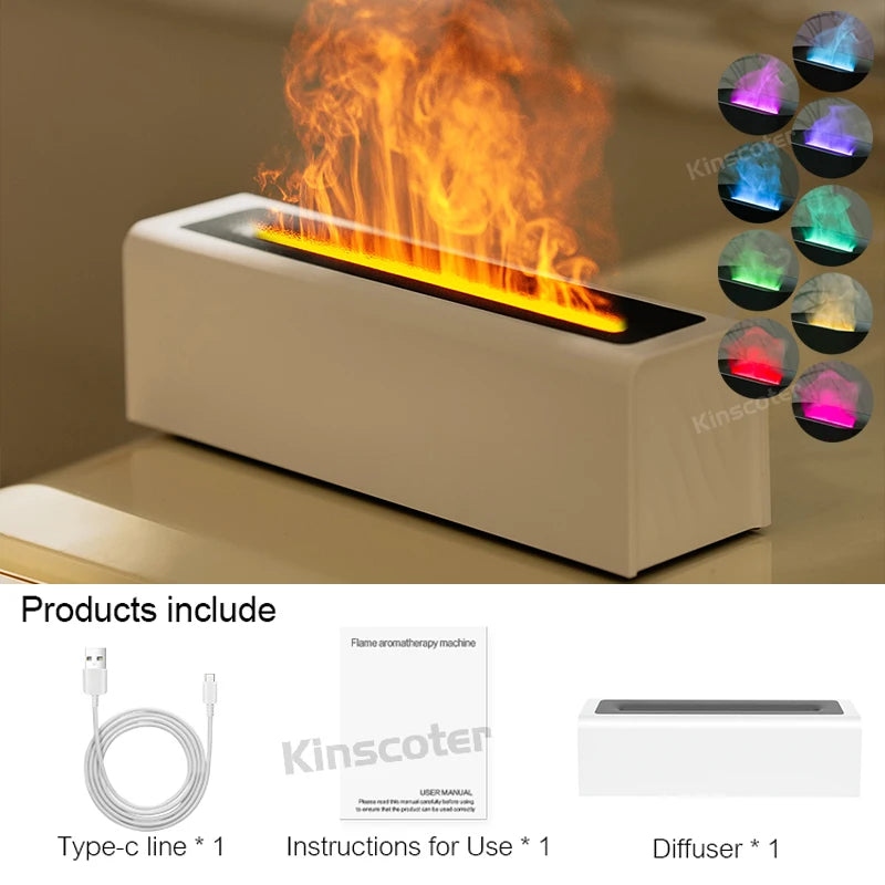 Aroma Diffuser Humidifier - Ultrasonic Essential Oil Diffuser with RGB Flame Night Light - ZOOMNSTORE
