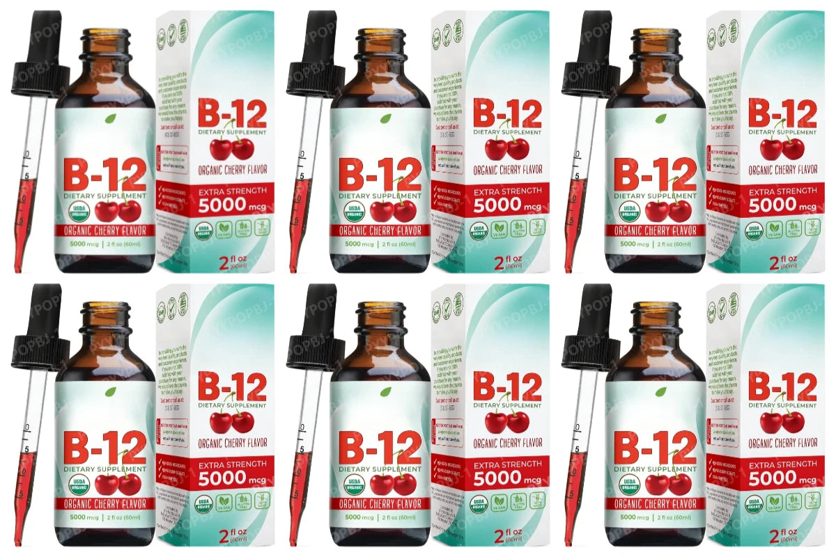 Vitamin B12 Drops 5000mcg Methylcobalamin Liquid Sublingual Supplement Cherry Flavor Vegan Sugar Free Daily Nutrition 60ml