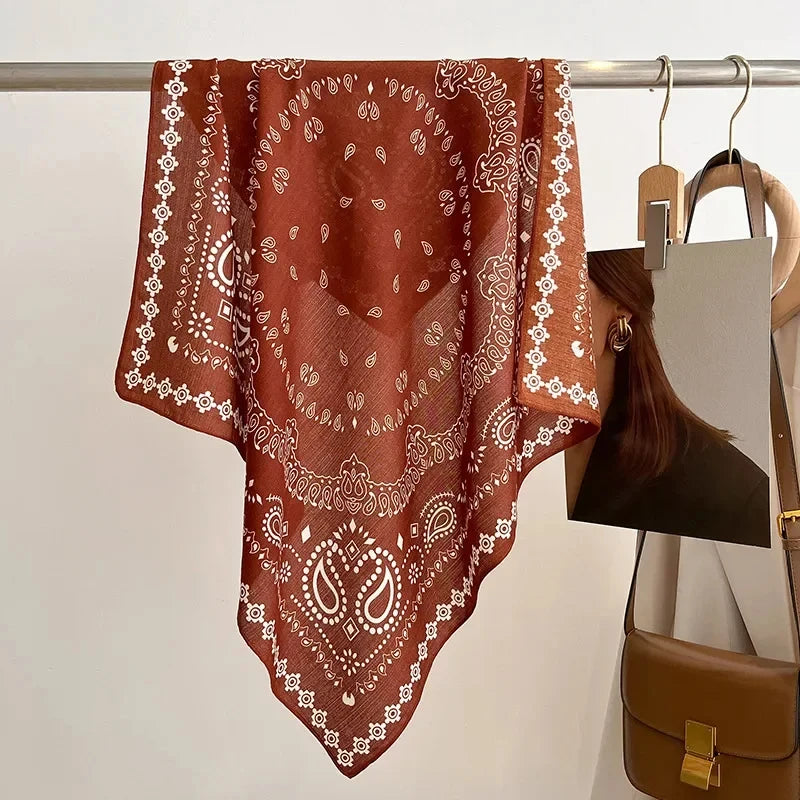 Pure Cotton Womens Printed Scarf - Fashionable Square Foulard for Neck and Hair