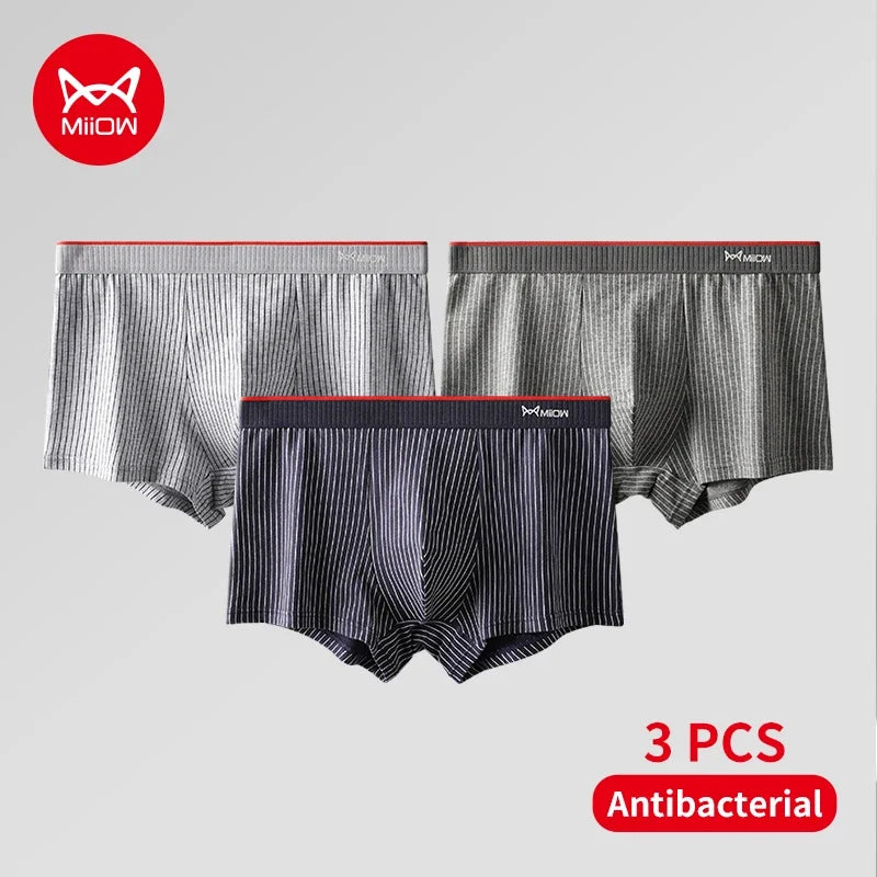 Mens Antibacterial Cotton Boxer Briefs - 3 Pack Striped Printed Sizes L-5XL