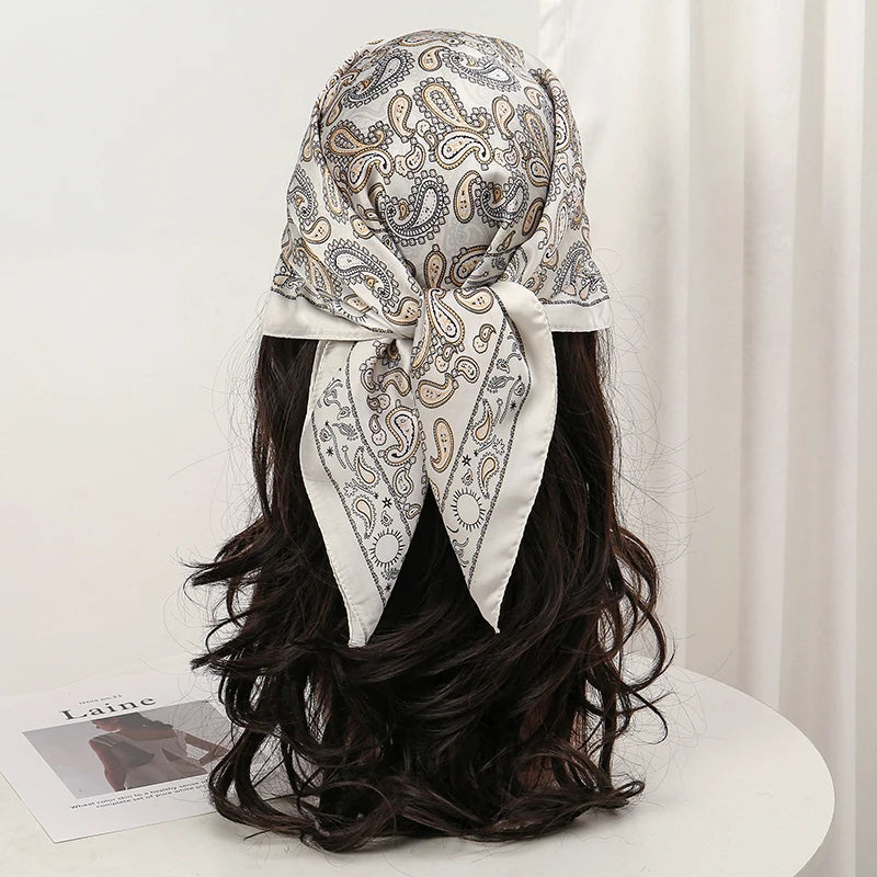 Bohemian Floral Silk Scarf - Tropical Leaf Head Wrap and Bandana