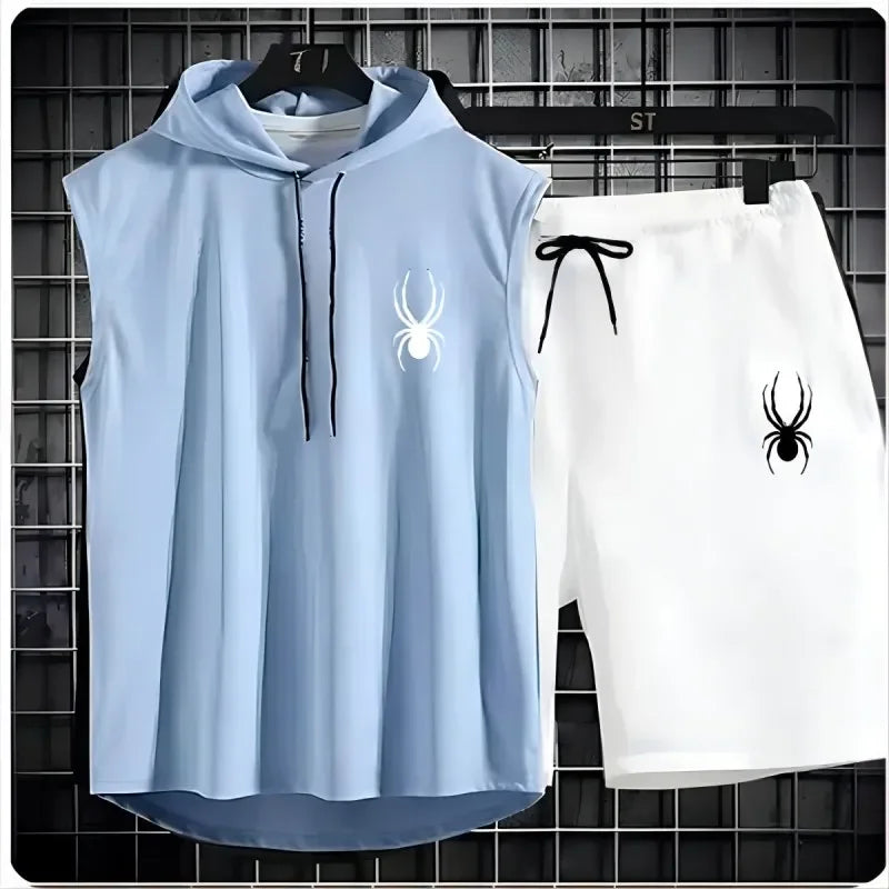 2025 New summer men's sleeveless set summer sports jersey set, men casual sports suit men's loose basketball suit summer tank to