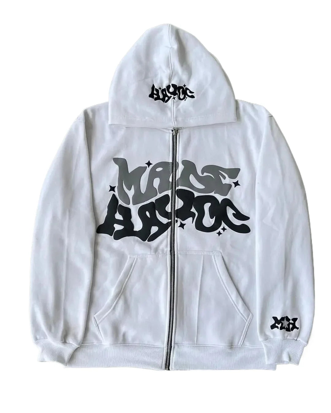 New trendy retro American letter-zippered hooded sweatshirt, unisex millennium-style jacket for autumn and winter