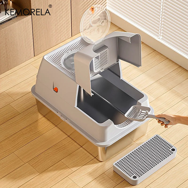 Stainless Steel Cat Litter Box with Lid - Odor-Proof High-Sided Easy Clean - ZOOMNSTORE
