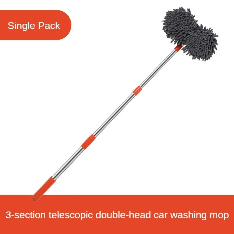 Telescopic Car Cleaning Mop - Chenille Double Brush Head for Roof Window