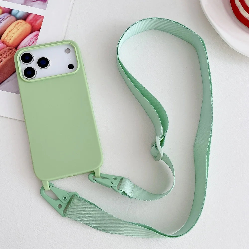 Crossbody Lanyard Case for iPhone 14-17 Pro Max - Shockproof Silicone Strap Cover