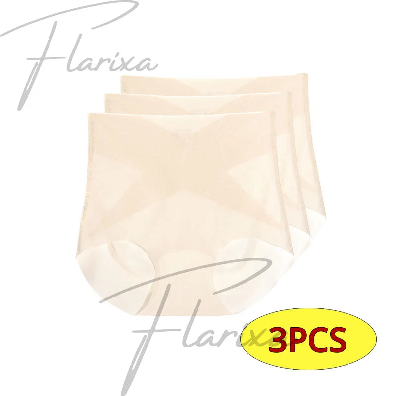 Flarixa 3PCS Seamless High Waist Panties for Women Ultra Thin Ice Silk Panties Comfort Briefs Antibacterial Underwear Underpants
