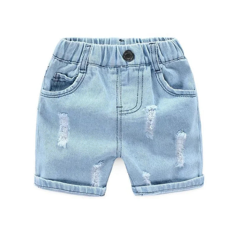 Kids Denim Boy Shorts - Casual Torn Jeans Knee Length Elastic Waist Fashion Trousers 2-8Y