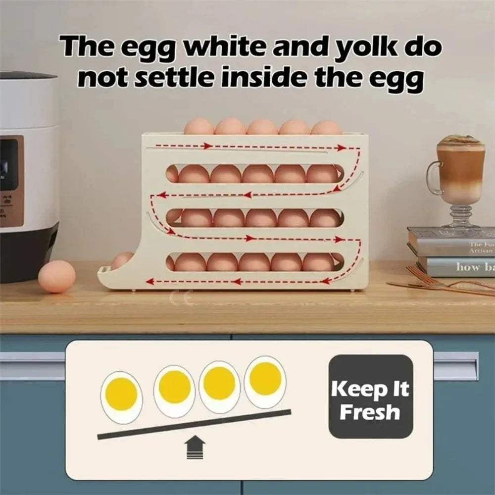4-Tier Rolling Egg Holder Dispenser - Refrigerator Egg Storage Box