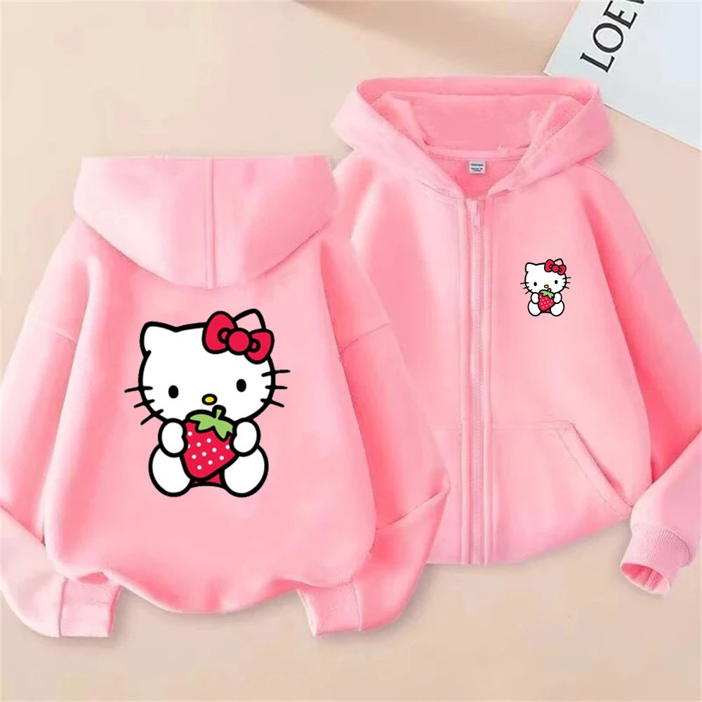 Hello Kitty Kids Hoodie - Pink Zipper Cardigan Sweatshirt for Ages 3-12 - ZOOMNSTORE
