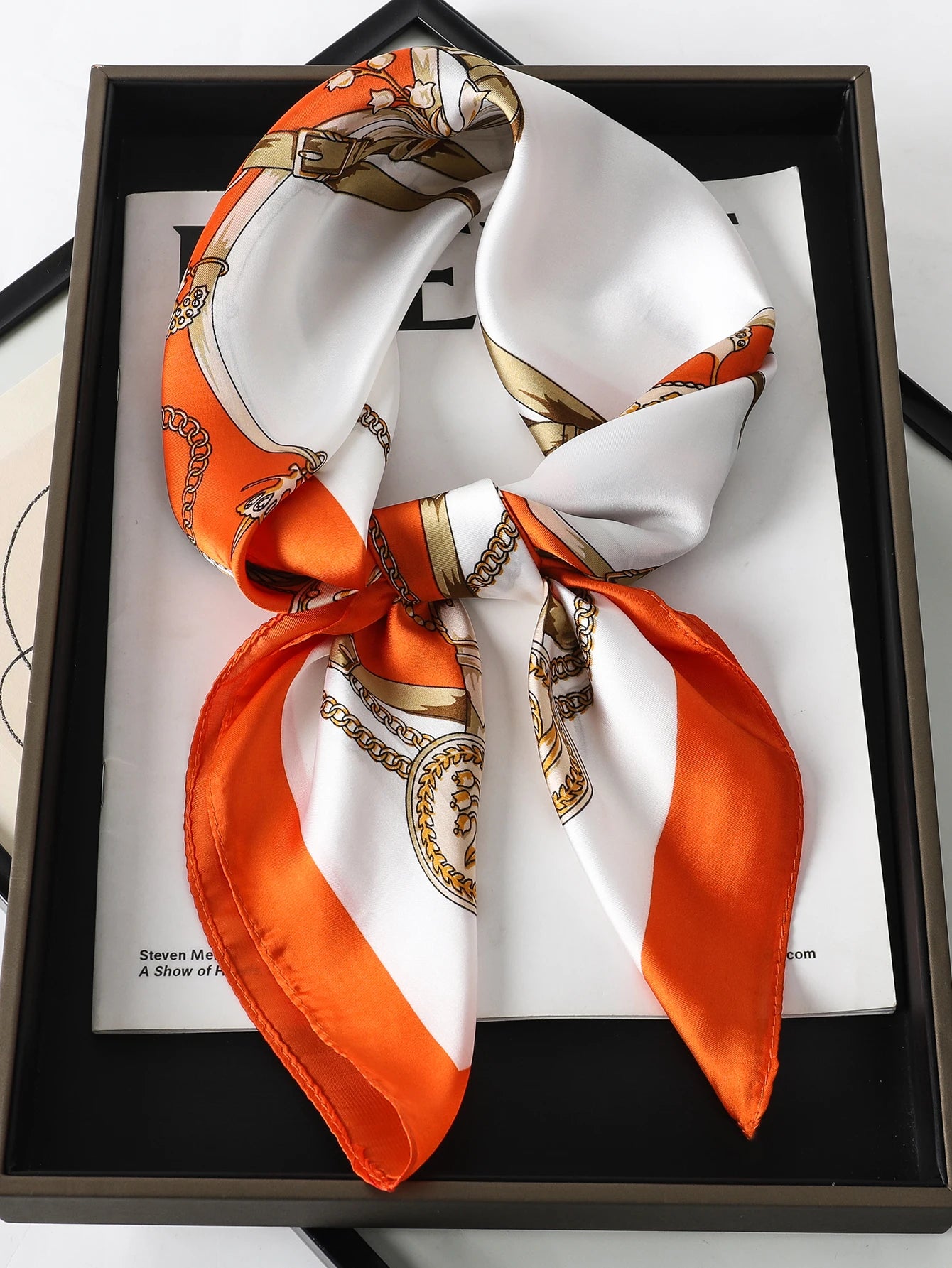 Luxury Silk Cat Print Scarf - Womens Neck Hair Tie Bandana Foulard 70cm