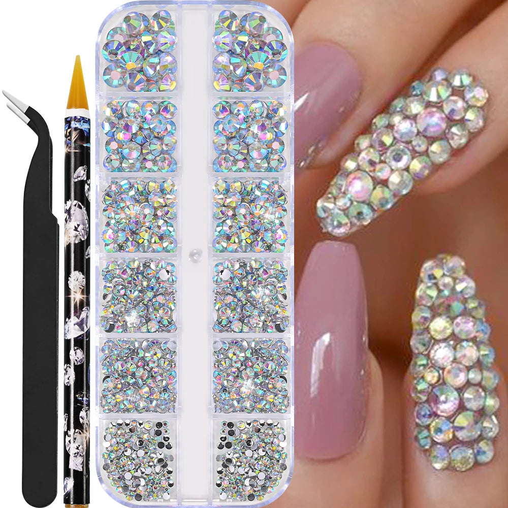 Mini Caviar Beads Nail Art Set - GoldSilver Micro Ball Charms with Magnetic Pen