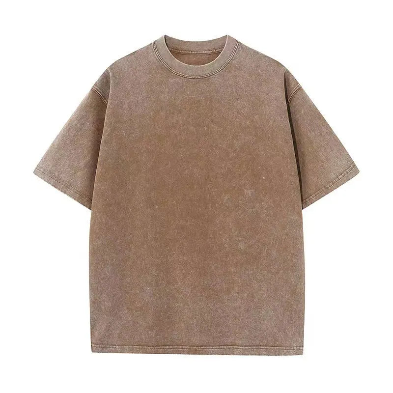 Retro Heavyweight T-Shirt - Solid Color Tee | Breathable Cotton Shirt, Short Sleeve Casual Top