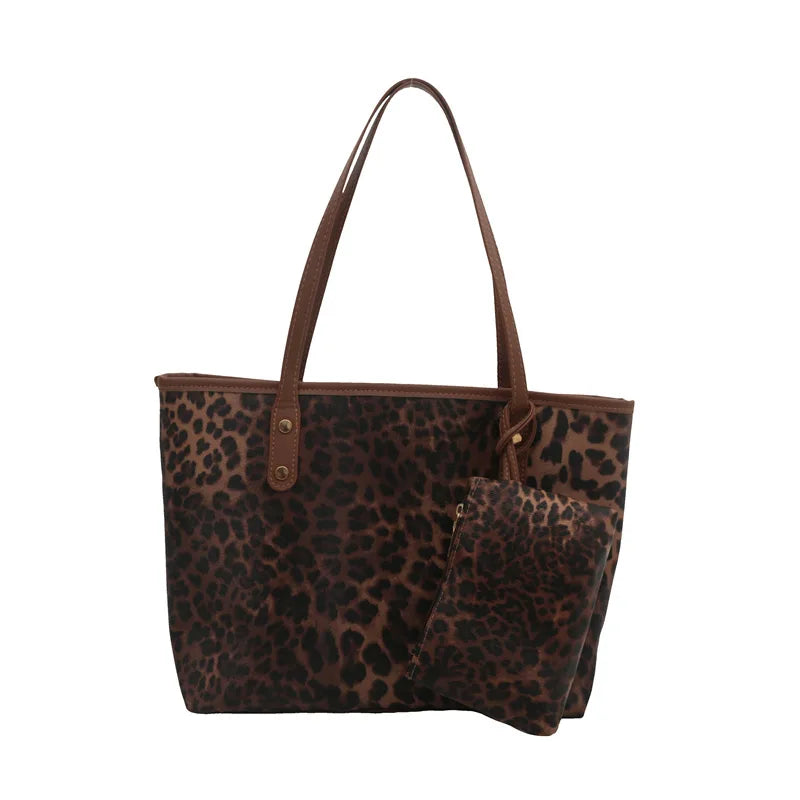 Leopard Print Tote Bag - Women's PU Leather Large Capacity Casual Travel Purse