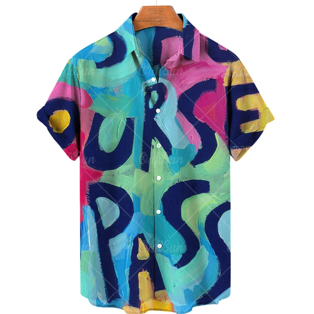 2022 3d Graffiti Oil Painting Printed Shirt Men Fashion Streetwear Hawaiian Beach Casual Lapel Plus Size 2022