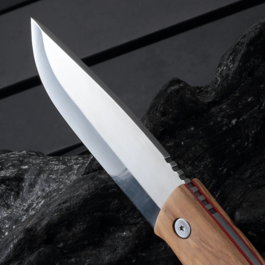 High-Density Stainless Steel Fruit Meat Knife - Olive Wood Handle