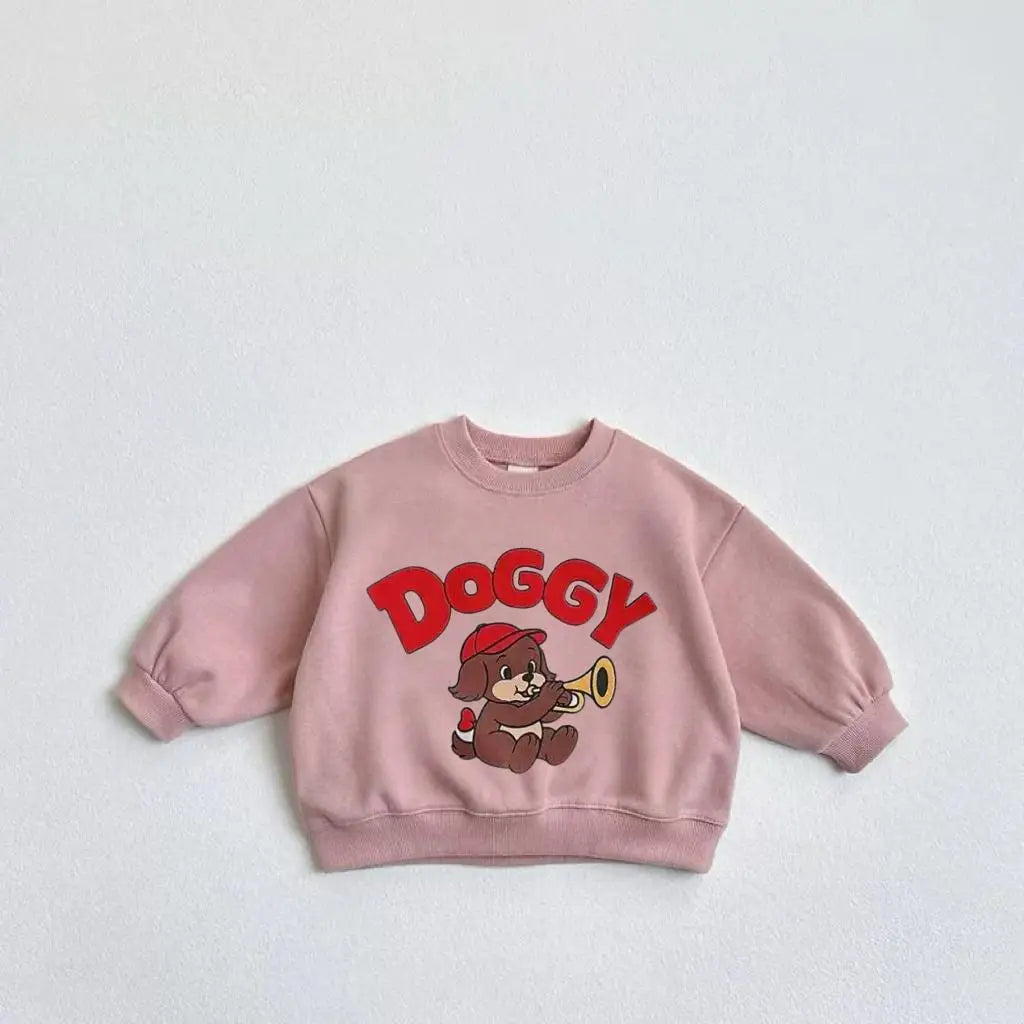 Baby Boys Cartoon Dog Hoodie - Solid Color Long Sleeve Top Autumn 2025