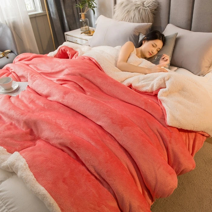 Double-Sided Wool Throw Blanket - Queen Bedspread for Winter Warmth