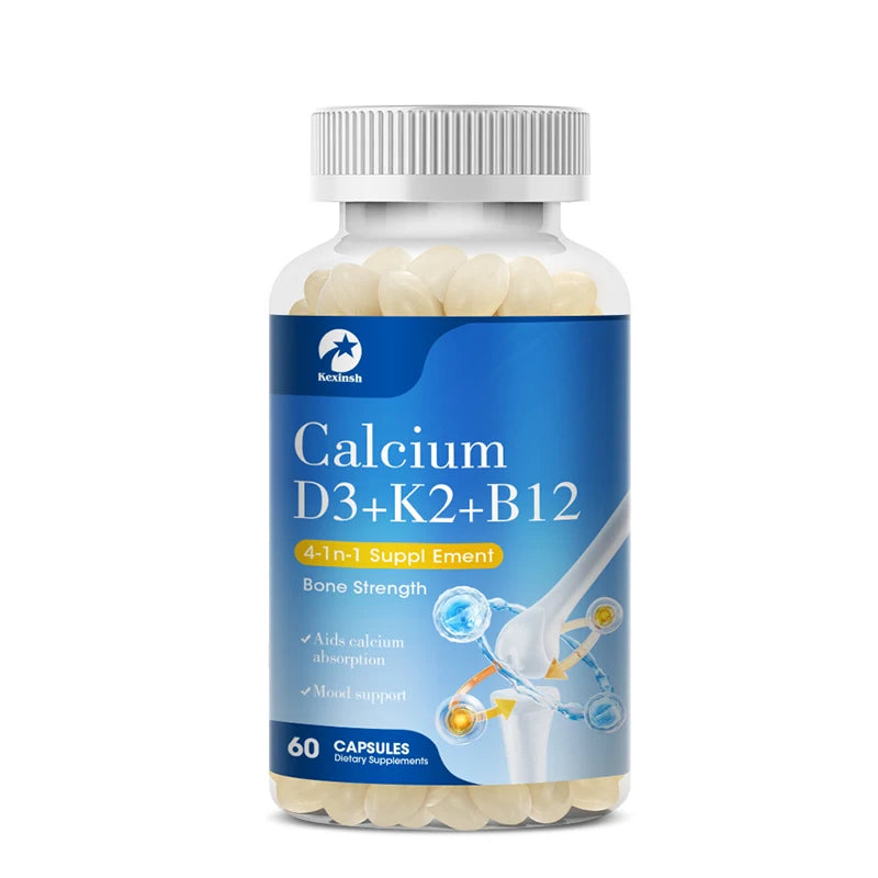 Kexinsh Vitamin D3K2 Capsules Vb12 Calcium Support Calcium Absorption Bone Teeth Heart Brain Health Joints Immune Function