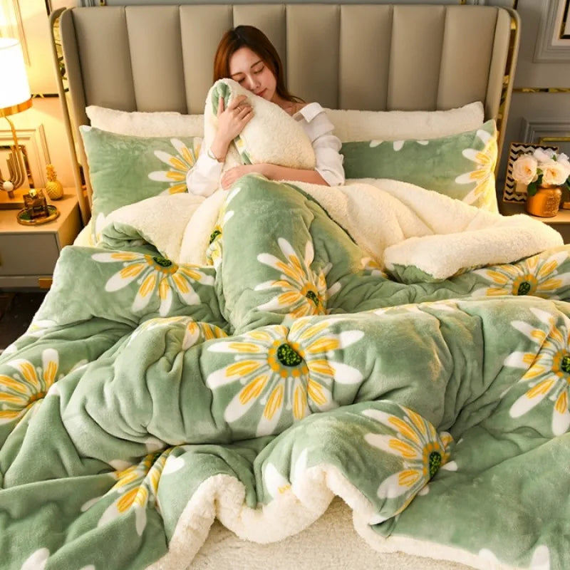 Winter Lamb Wool Blanket - Thick Printed Bedding for Dorms - ZOOMNSTORE