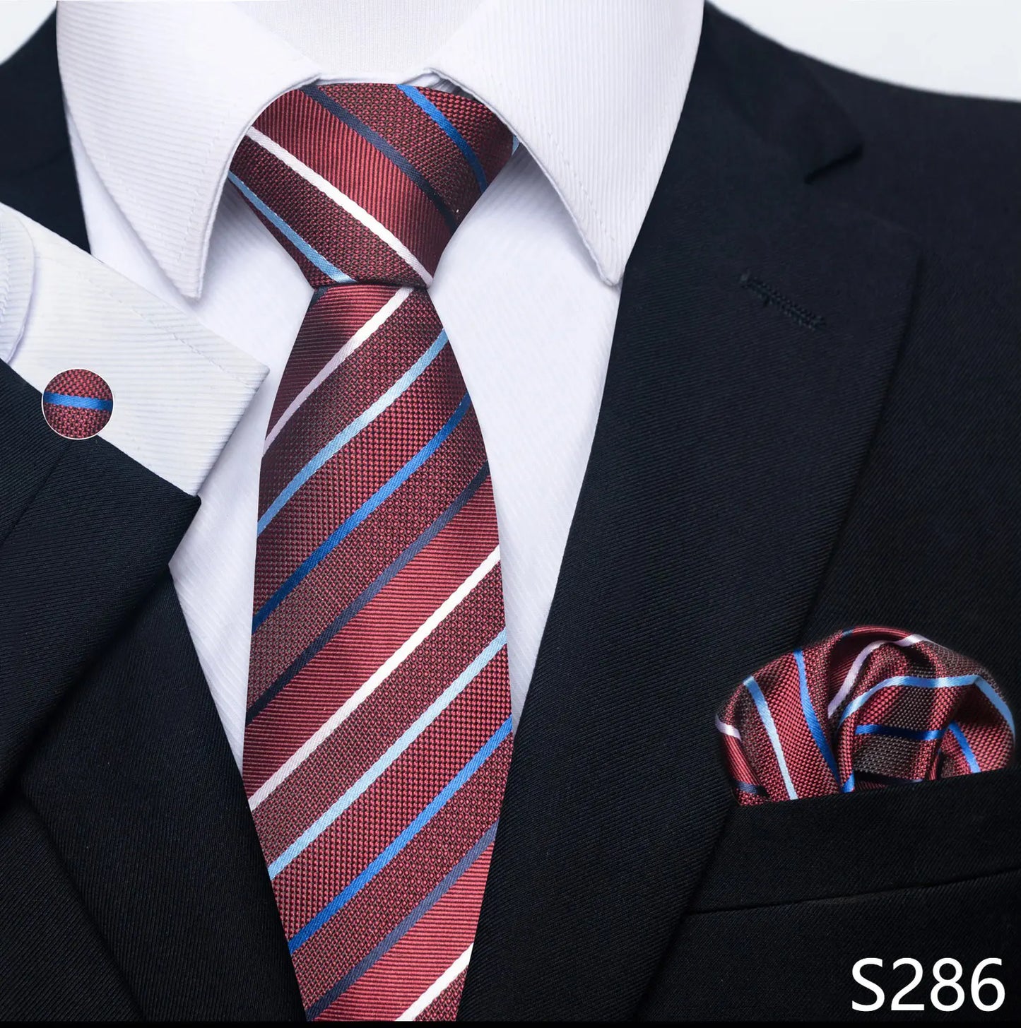 Mens Blue Gold Tie Pocket Square Set - Wedding Party Accessories