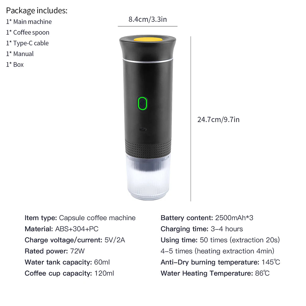 Portable Wireless Espresso Coffee Maker - 3-in-1 Travel Car Home Camping - ZOOMNSTORE