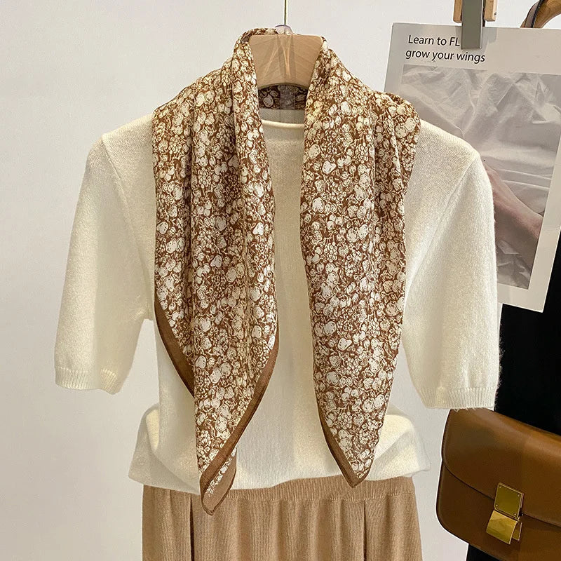 Pure Cotton Womens Printed Scarf - Fashionable Square Foulard for Neck and Hair