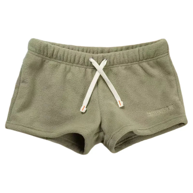 Seobean Solid Polar Fleece Shorts New Coming Soft Warm Breathable Casual Shorts for Men