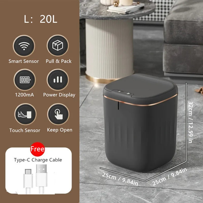 Large Rechargeable Touchless Smart Trash Can - 2022L Kitchen Living Room Garbage Bin