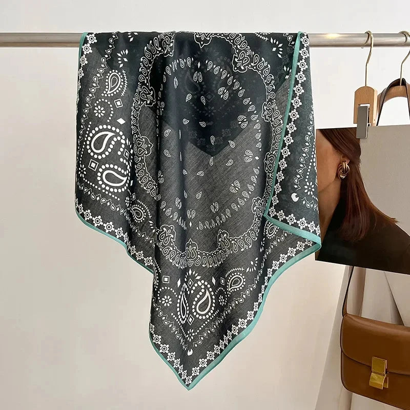 Pure Cotton Womens Printed Scarf - Fashionable Square Foulard for Neck and Hair