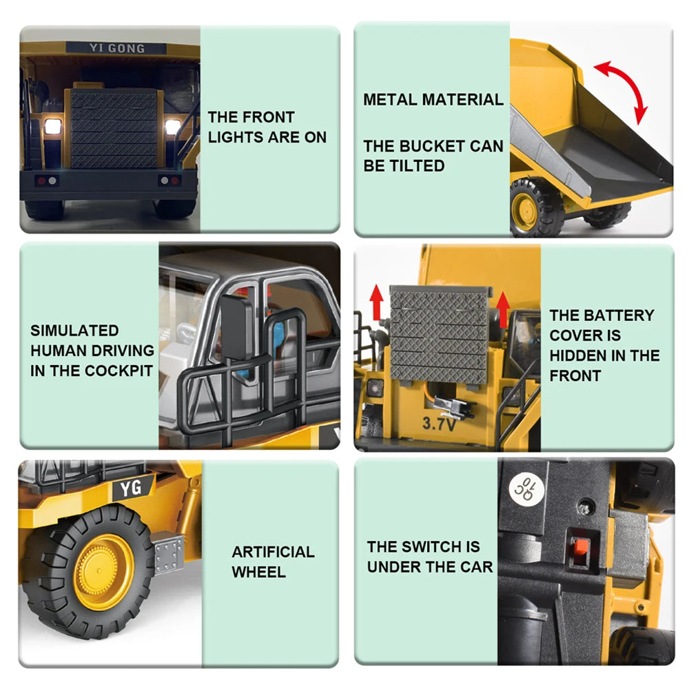 Remote Control Excavator Dump Truck - RC Alloy Plastic Construction Toy for Kids - ZOOMNSTORE