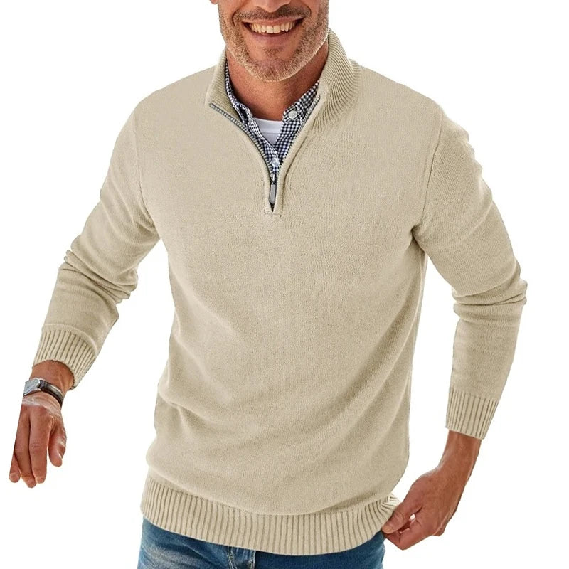 Men Long Sleeve Zipper Pullover Sweater Fit Mock Neck Casual Knitted Polo Sweater Warm Turtleneck Pullover Sweater Work Jumper