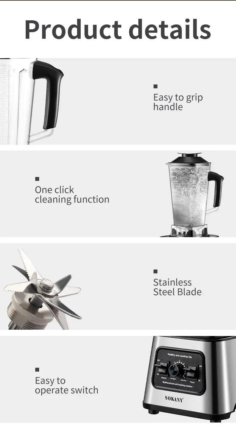 6000W Professional Blender - Smoothie Maker with 25L Container for Ice Nuts and Fruits