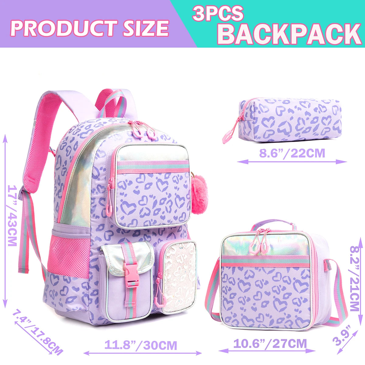 Aesthetic Girls Backpack with Lunchbox Penbag - Elementary School Bookbag - ZOOMNSTORE