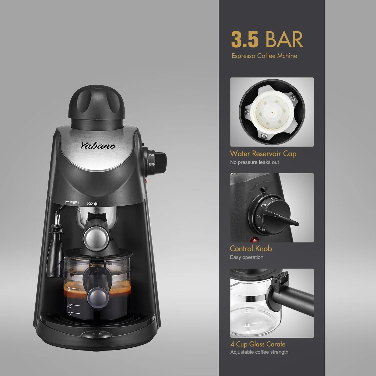 Yabano Espresso Machine, 3.5Bar Espresso Coffee Maker, Espresso and Cappuccino Machine with Milk Frother, Espresso Maker with St - ZOOMNSTORE